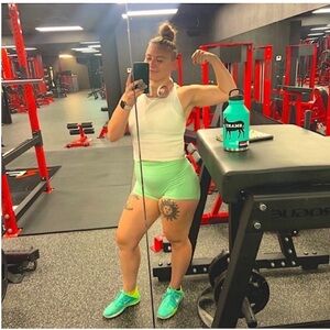 NWOT Sea foam /mint green high waisted spandex 
Teal compression shorts